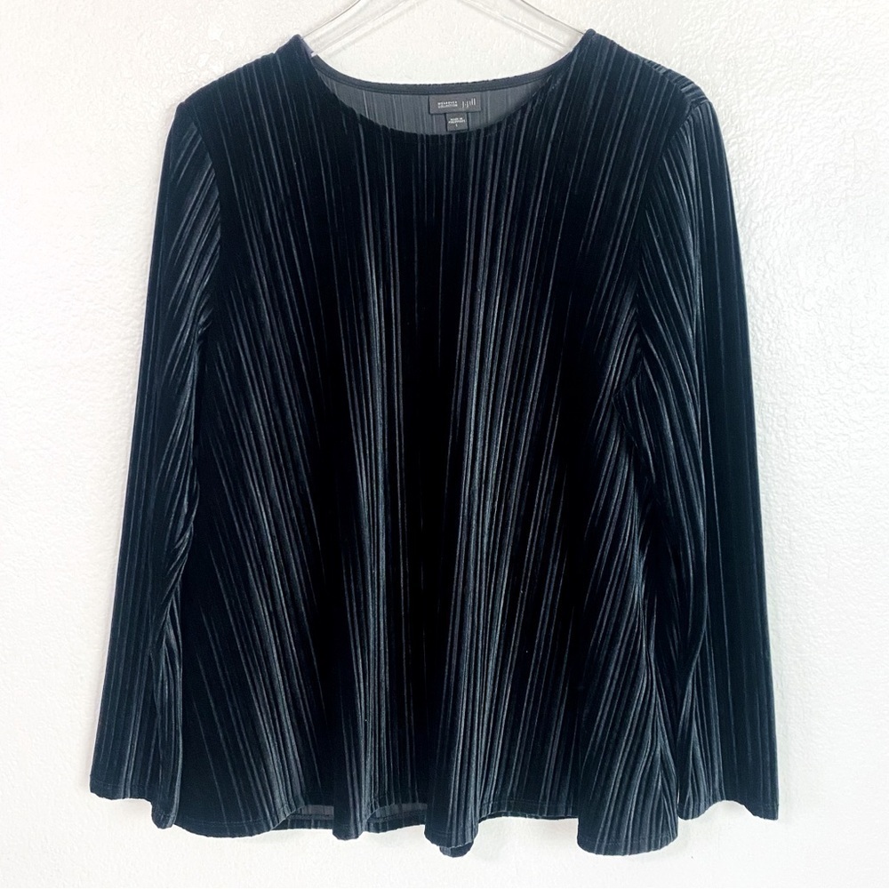 J. Jill Black Ribbed Velvet Long Sleeve Blouse Size L